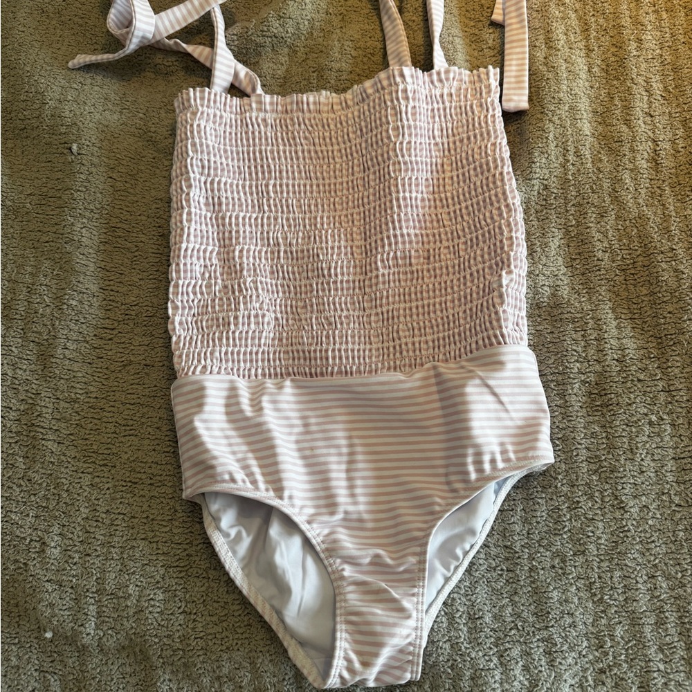 Adorable girls Minnow pink & white Striped One-Piece Swimsuit